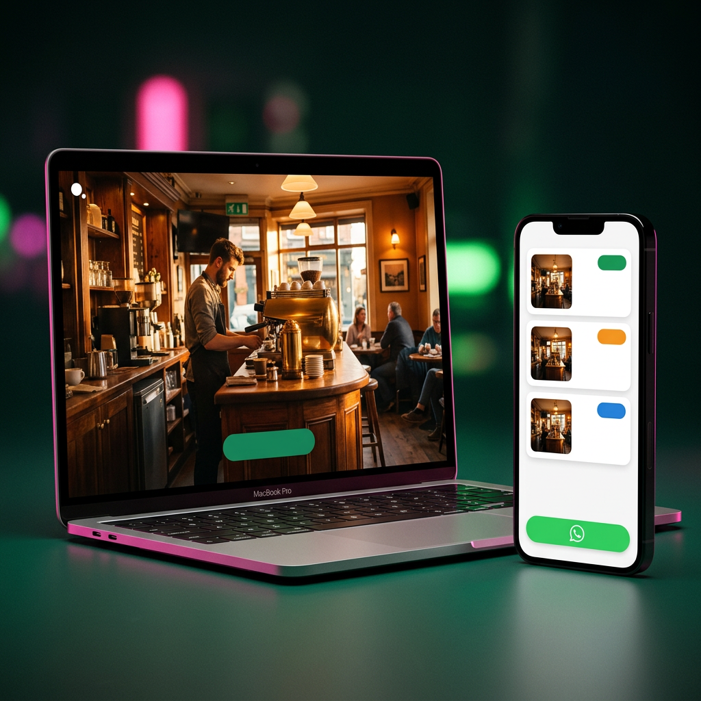 Premium Irish website example by Emerald Sites — laptop and mobile mockup of a real business website with WhatsApp booking